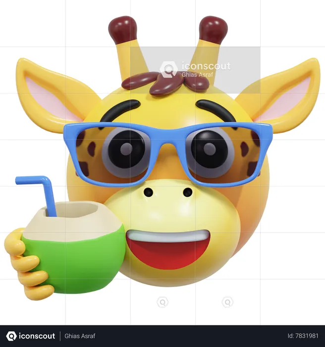 Drink Coconut Giraffe Emoticon Emoji 3D Icon