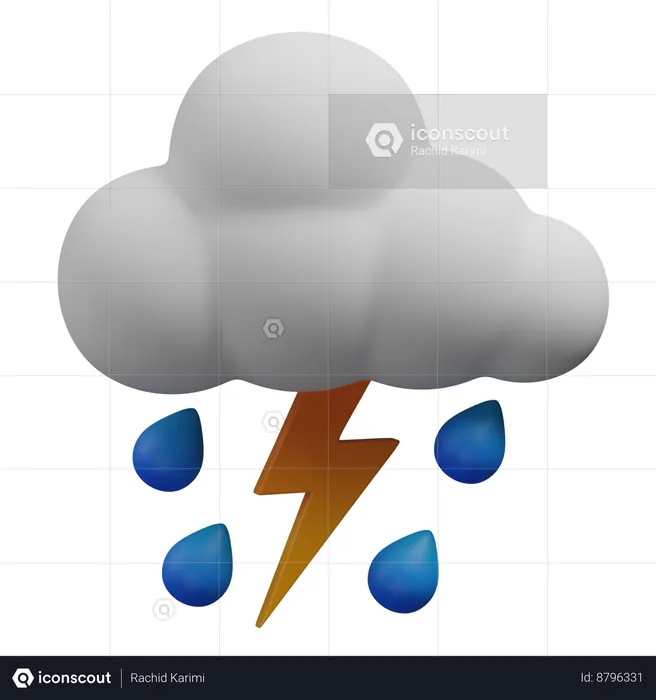 Drizzle and Lightning  3D Icon