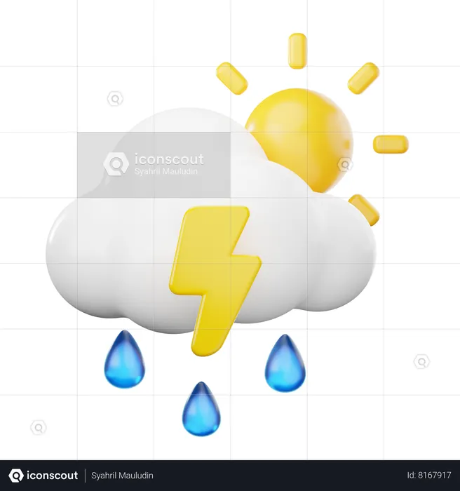 Drizzle Lightning At Day  3D Icon