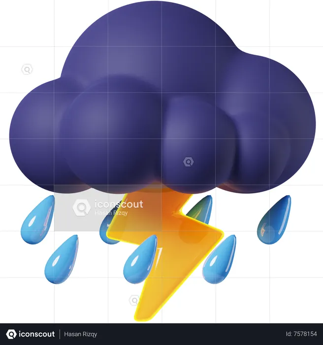 Drizzle With Thunder  3D Icon
