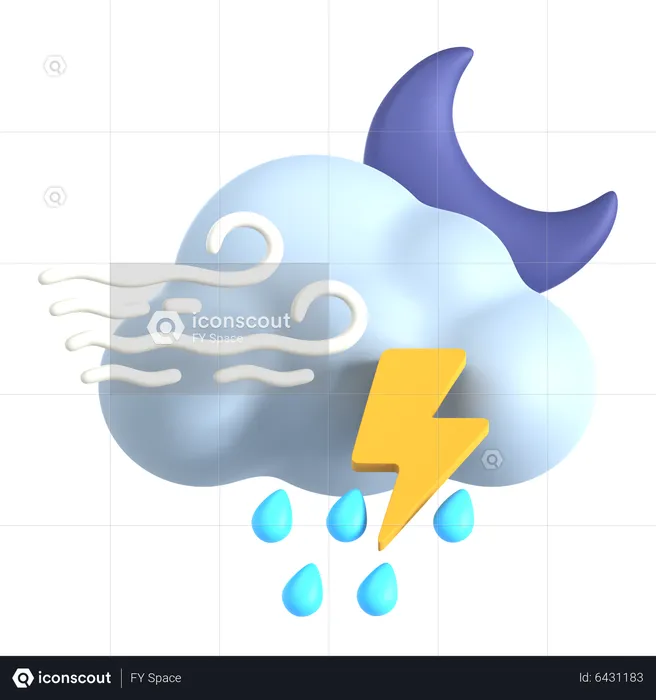 Drizzling Thunder Storm At Night  3D Icon