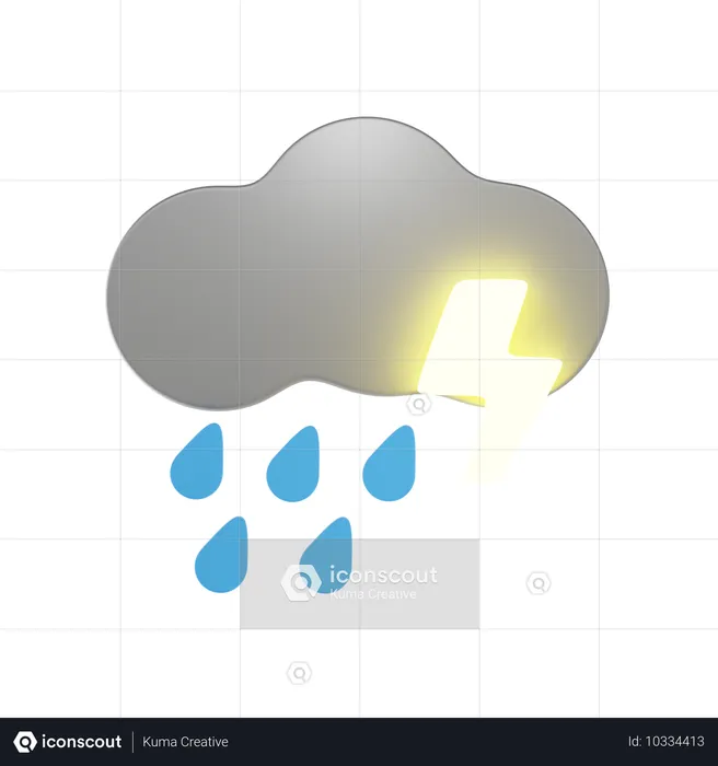 雷を伴う霧雨  3D Icon