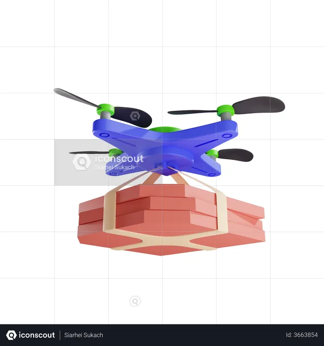 Drone Delivers Boxes With Pizza  3D Illustration