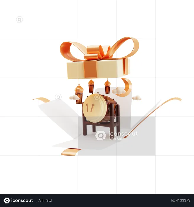 Drum in gift box  3D Illustration