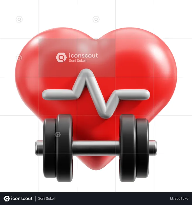 Dumbbell and Heartbeat  3D Icon
