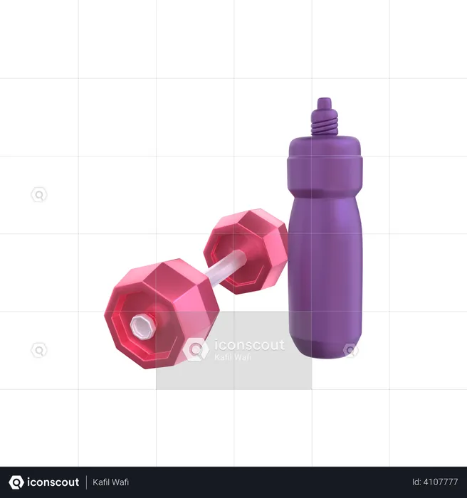 Dumbbells and water bottle  3D Illustration