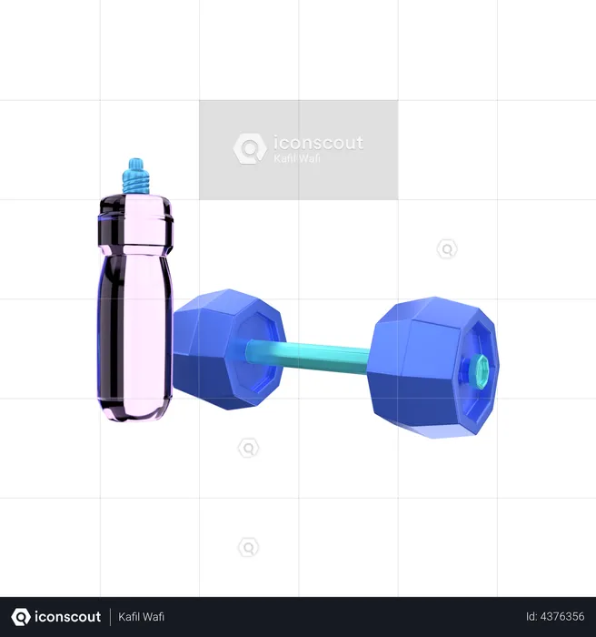 Dumbbells And Water Bottle  3D Illustration