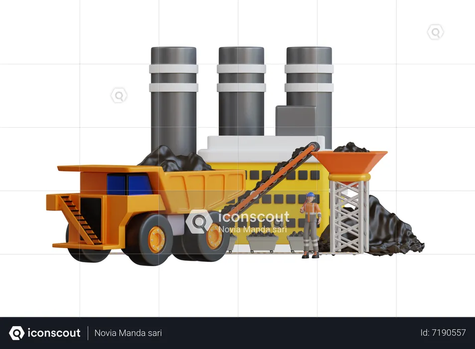 Dump truck transporting coal to processing plant  3D Illustration