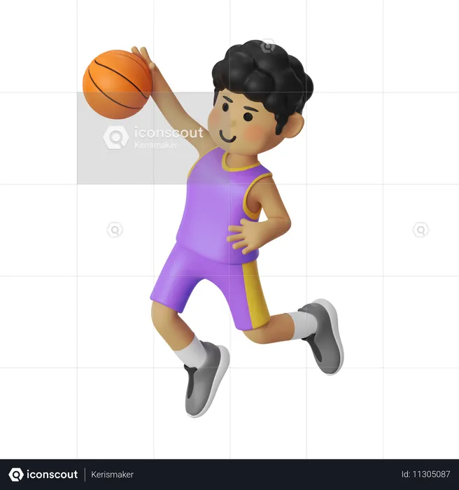 Dunk Basketball Player Boy  3D Illustration