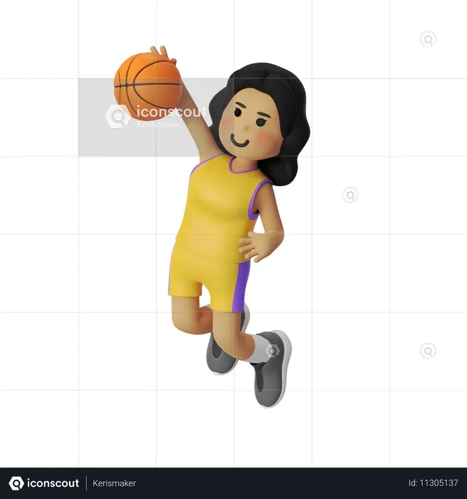 Dunk basketball spieler mädchen  3D Illustration