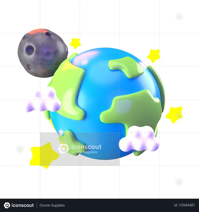 Earth And Moon  3D Icon