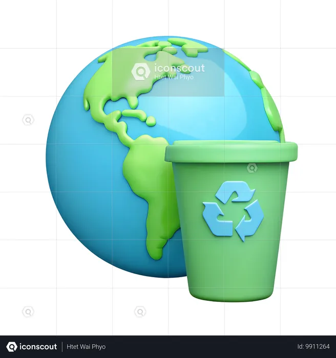 Earth and Recycling Bin  3D Icon