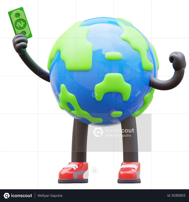 Earth Character Get Money  3D Illustration