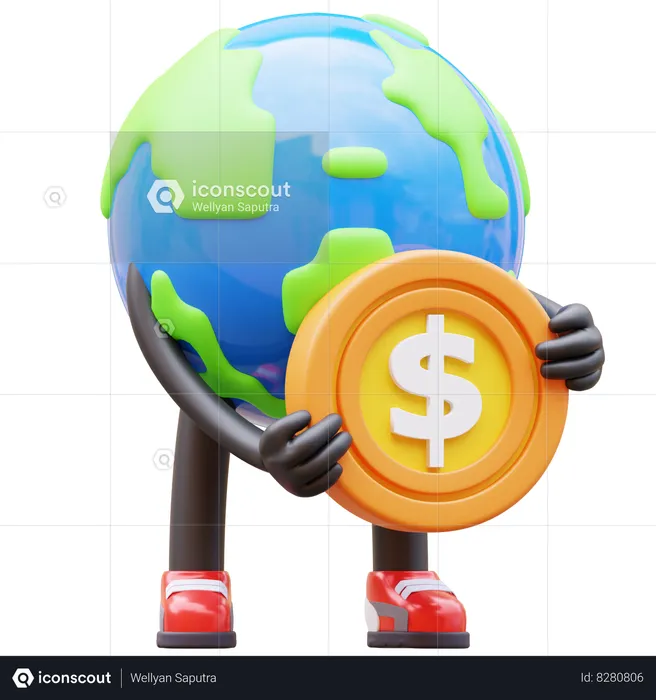 Earth Character Holding Coin  3D Illustration