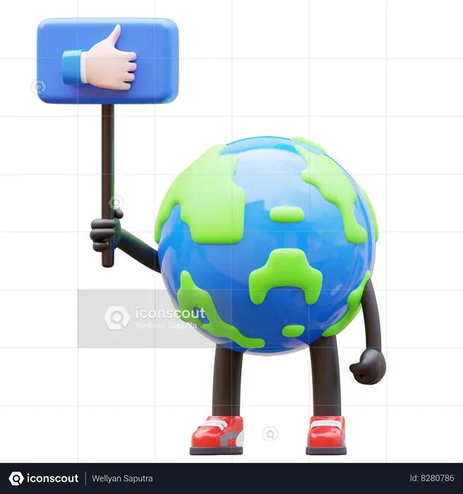 Earth Character Holding Like Sign  3D Illustration