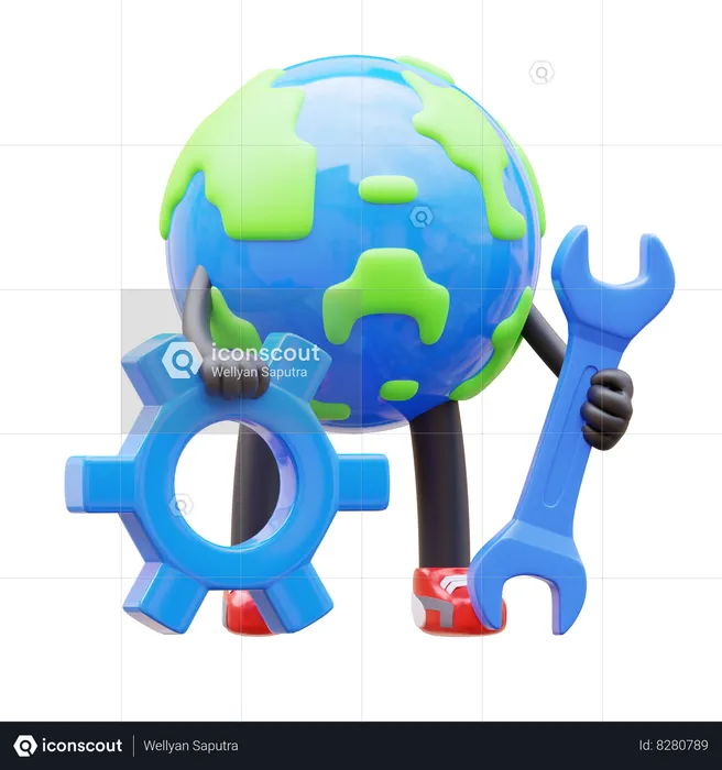 Earth Character Is Doing Maintenance  3D Illustration