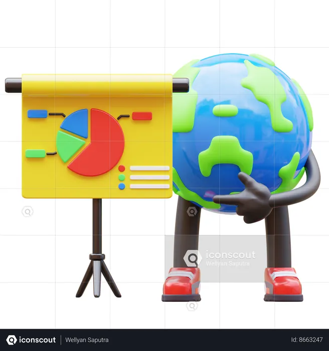 Earth Character Pointing Presentation  3D Illustration
