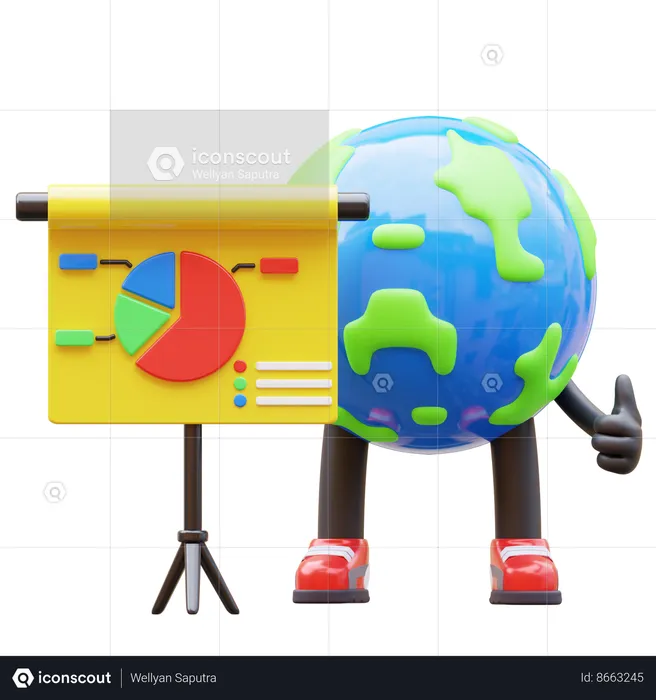 Earth Character With Presentation Screen  3D Illustration
