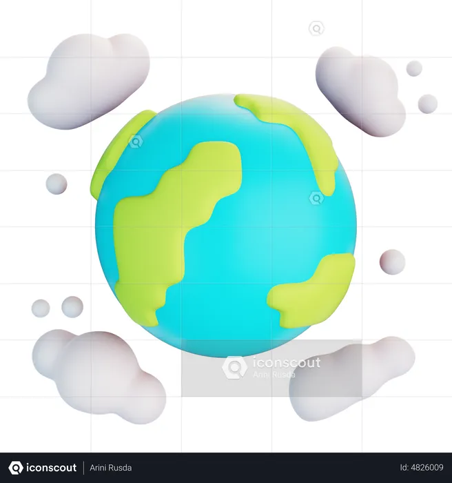 Earth With Clouds  3D Icon