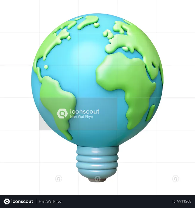 Earth with Energy Saving Lightbulb  3D Icon