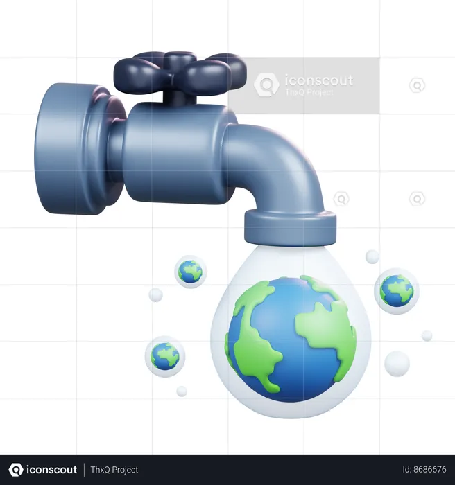 Earth With Faucet  3D Icon