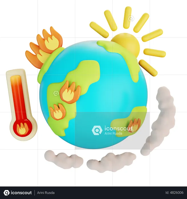 Earth With Global Warming  3D Icon