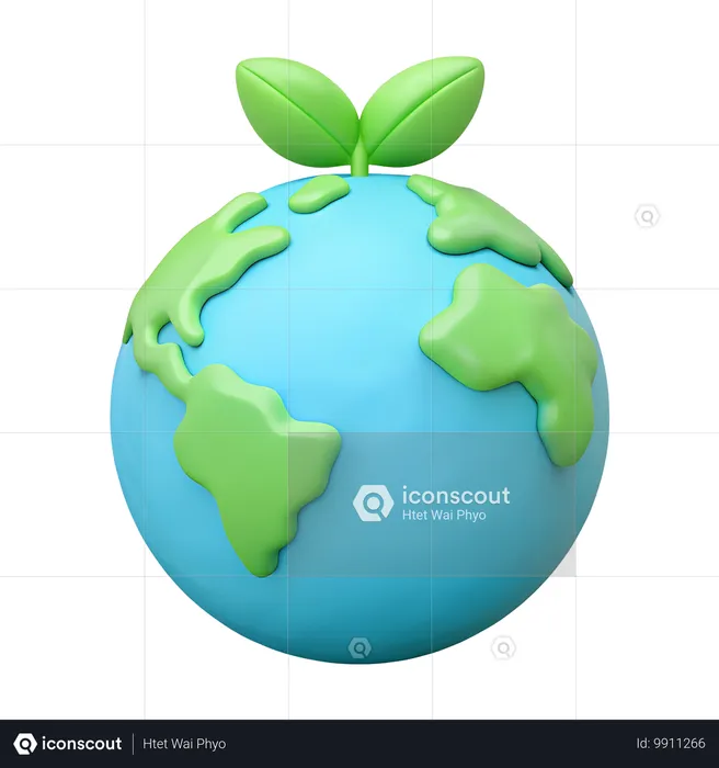 Earth with Green Leaves  3D Icon