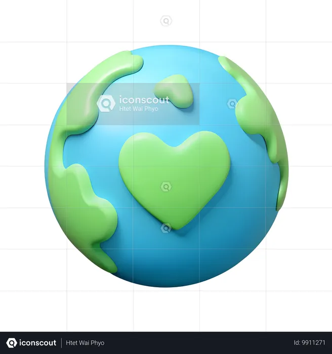 Earth with Heart Symbol  3D Icon