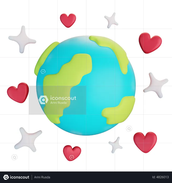 Earth With Hearts  3D Icon