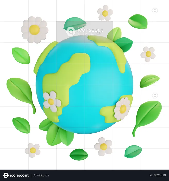 Earth With Leaves  3D Icon
