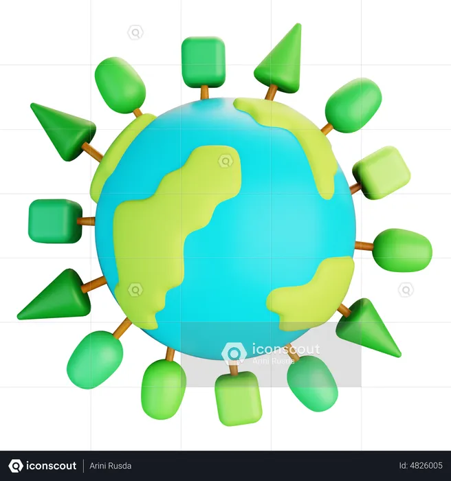 Earth With Tress  3D Icon