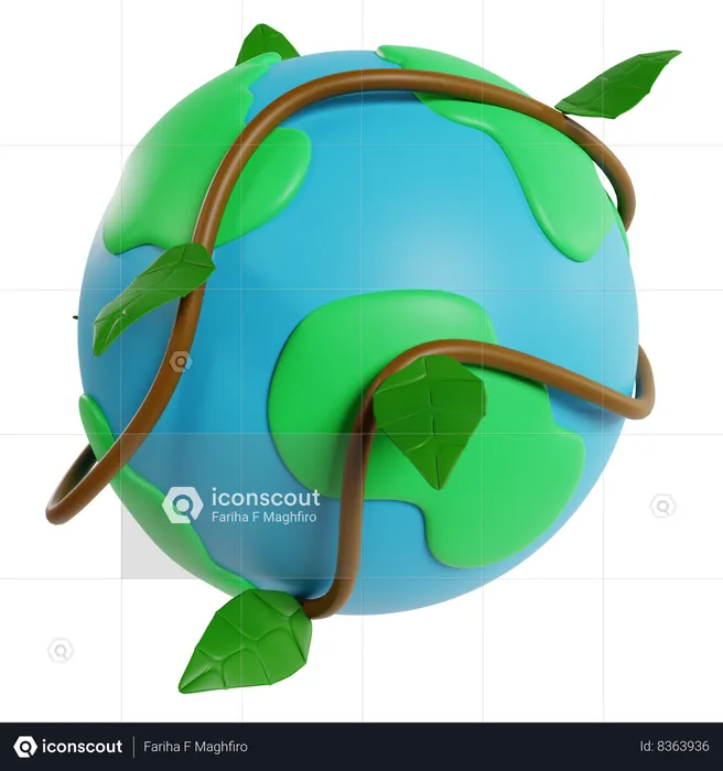 Earth Wrapped In Greenery  3D Icon