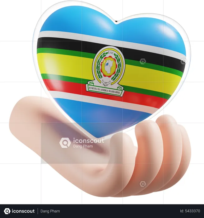 East African Community Flag Heart Hand Care Flag 3D Icon