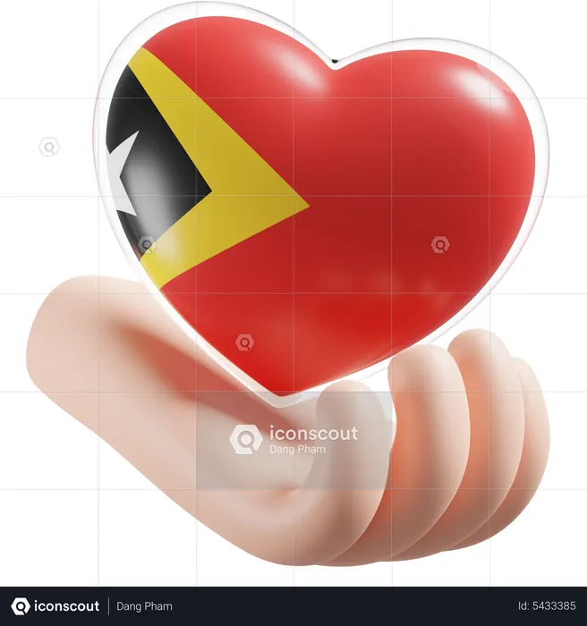 East Timor Flag Heart Hand Care Flag 3D Icon