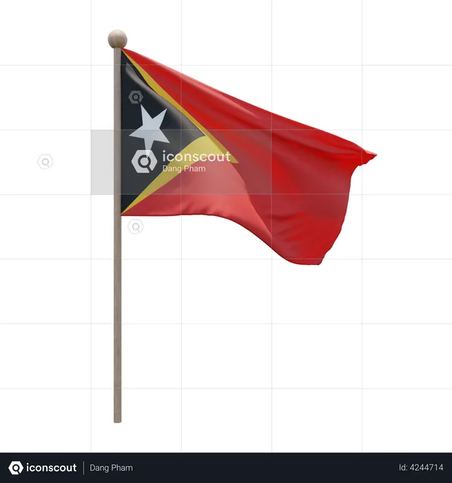 East Timor Flagpole Flag 3D Illustration