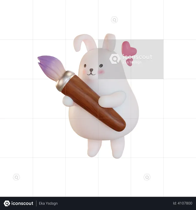 Easter bunny holding paint brush  3D Illustration