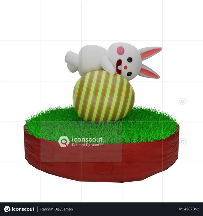 Easter Bunny on Egg  3D Illustration