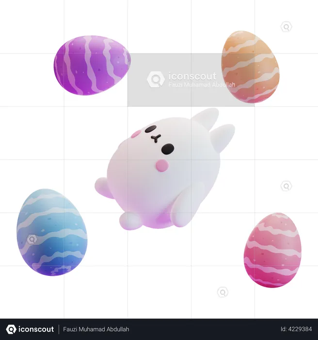 Easter bunny with eggs  3D Illustration