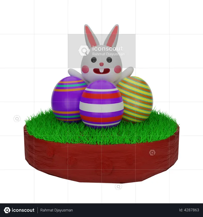 Easter Bunny with Eggs  3D Illustration
