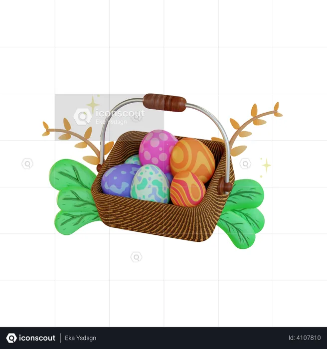 Easter egg basket  3D Illustration