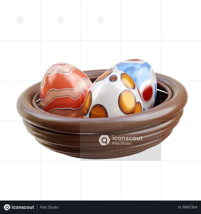 Easter egg on bird nest  3D Icon