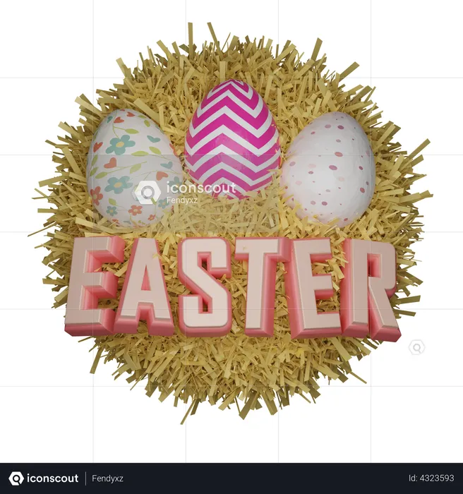 Easter egg on nest  3D Illustration