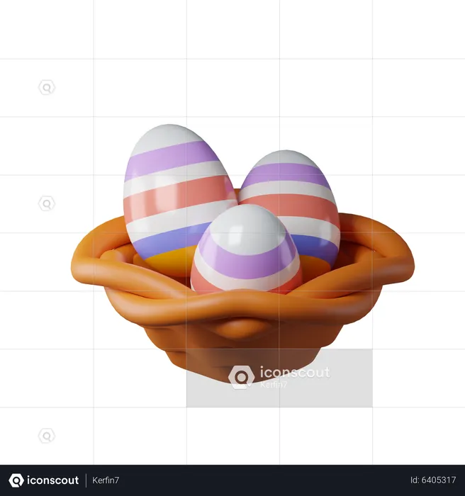 Easter Eggs In Basket  3D Icon