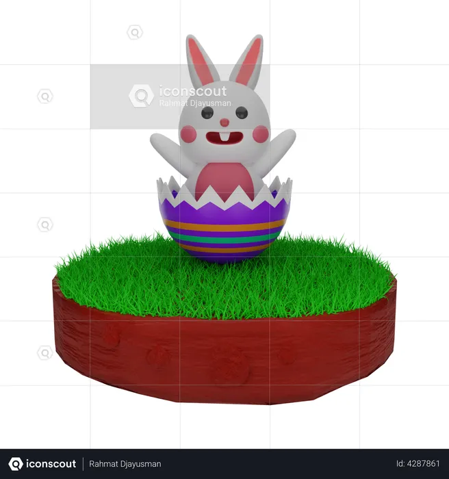 Easter Rabbit from egg  3D Illustration