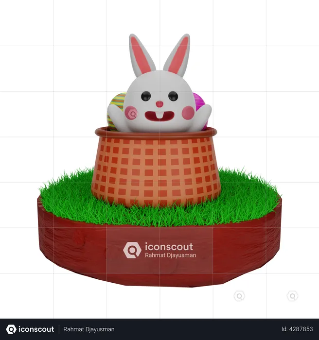 Easter Rabbit in basket  3D Illustration