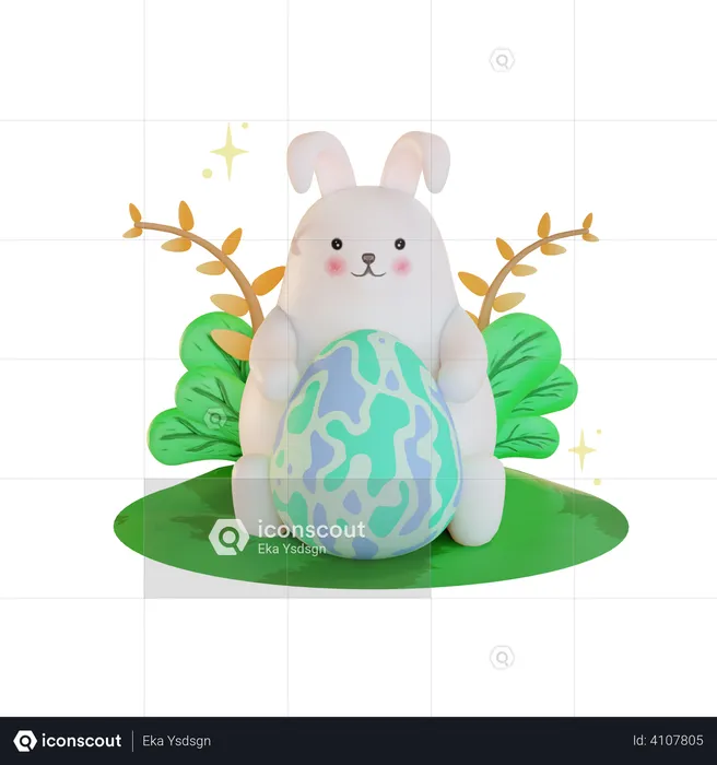 Easter rabbit with eggs  3D Illustration