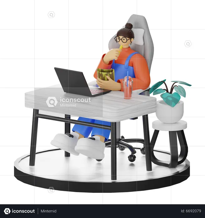 Eat snacks while working  3D Illustration