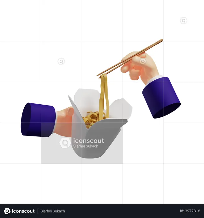 Eating chinese noodles from the box  3D Icon