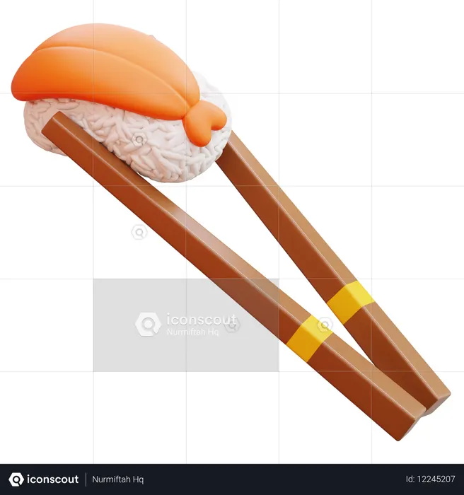 Ebi Nigiri Sushi With Chopsticks  3D Icon