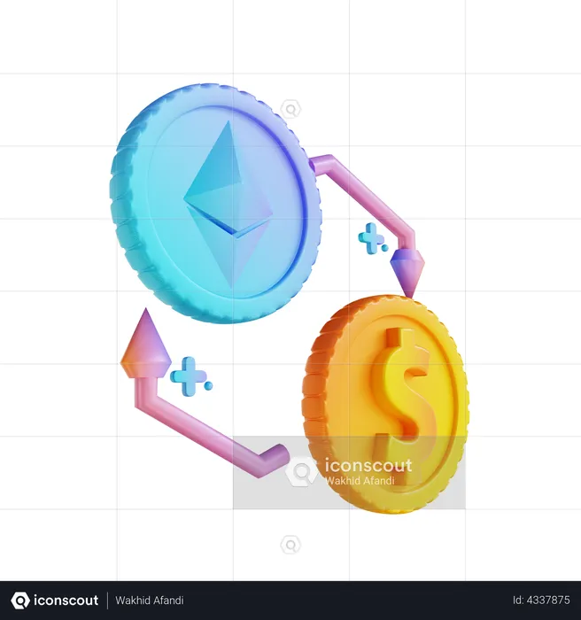 Échanger de l'Ethereum en dollars  3D Illustration